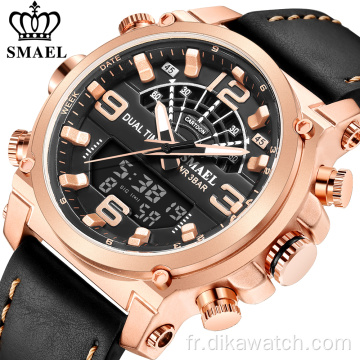 SMAEL 6012 Montre De Marque De Mode Hommes Cuir Sport